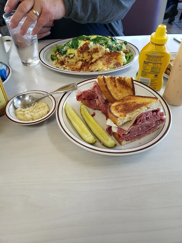 Corned Beef Sandwich and a Veggie Omelette